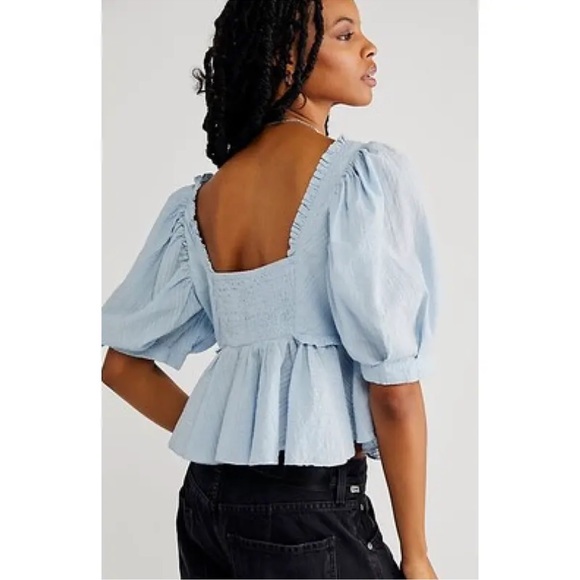 Free People Blue Leave It To Me Ruffled Peplum Babydoll Cropped Top - Picture 3 of 7